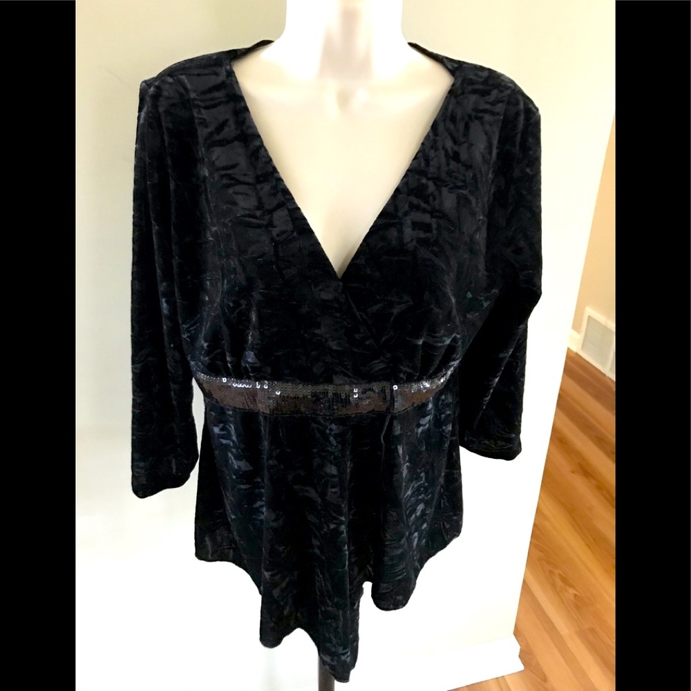 Women’s JTB Velvet, Sequined, V line, Wrap Blouse Sz L (Fits like a Medium)